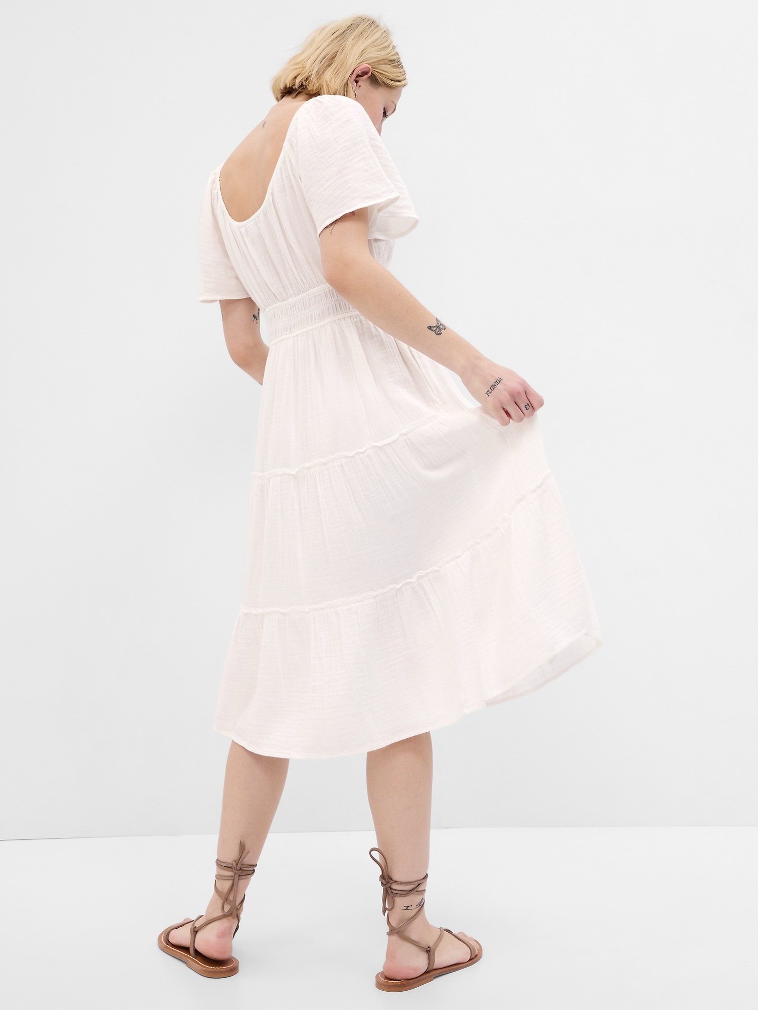 Crinkle Gauze Tiered Midi Dress Gap