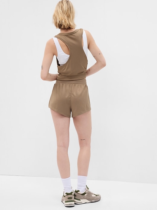 2 of 8 showing, with the color chino tan of product GapFit High Rise Mesh Running Shorts