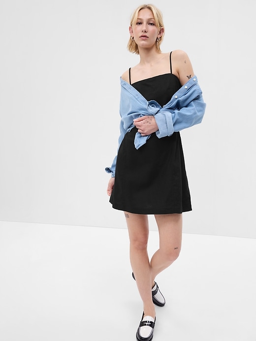 1 of 8 showing, with the color BLACK of product Linen-Blend Mini Dress