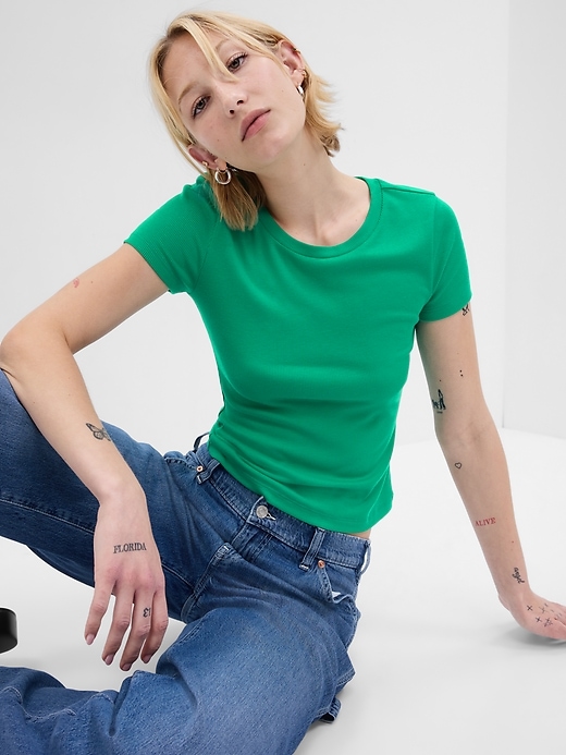 1 of 8 showing, with the color deluxe green of product Mini Rib Cropped T-Shirt