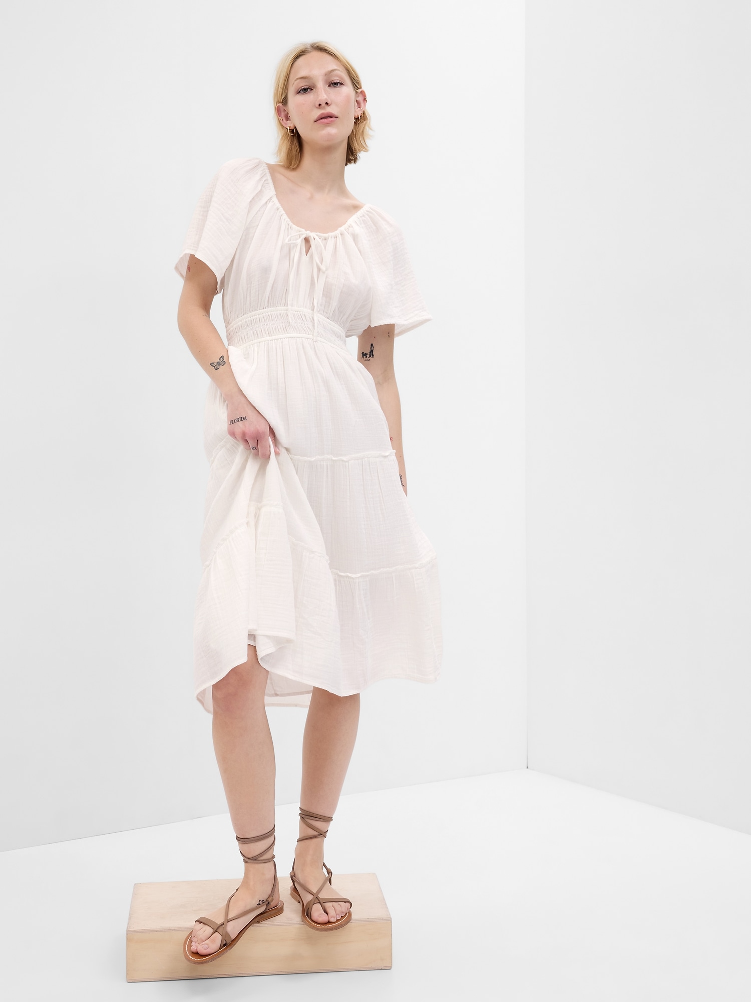 Gap Crinkle Gauze Tiered Midi Dress