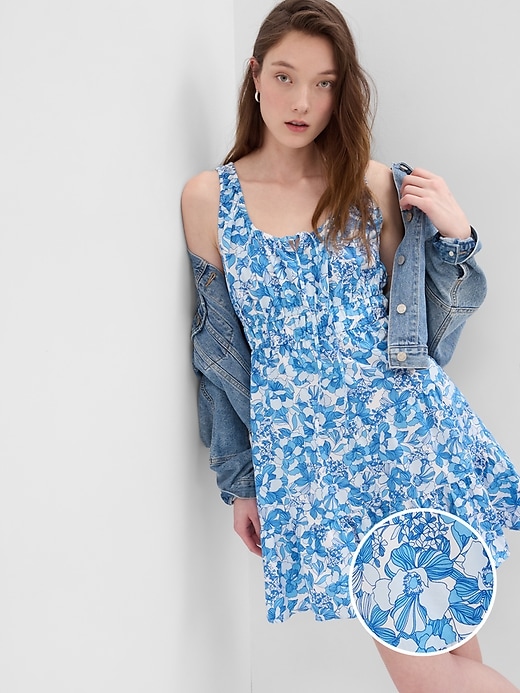 1 of 8 showing, with the color blue floral of product Ruffle Hem Mini Dress