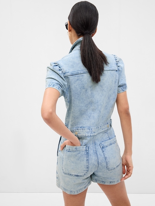 Puff Sleeve Denim Romper with Washwell | Gap