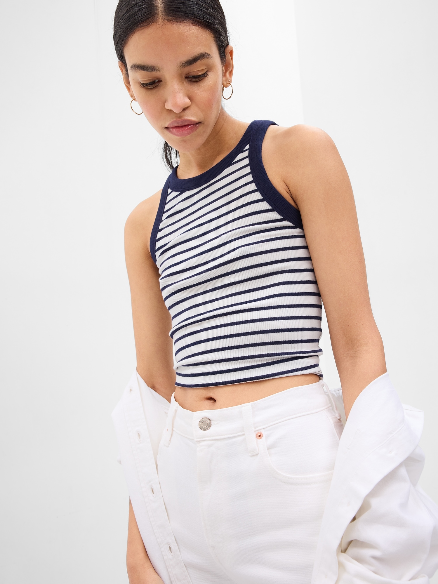 Gap Mini Rib Cropped Halter Tank Top