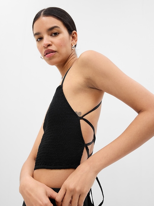 1 of 8 showing, with the color black of product Cropped Open-Back Top