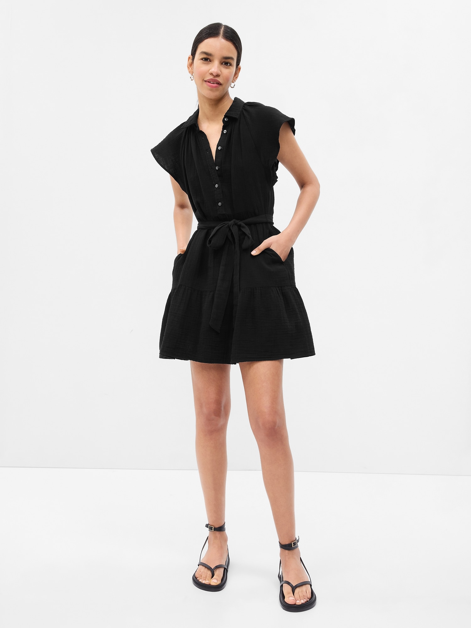 Gap Crinkle Gauze Flutter Sleeve Mini Shirtdress