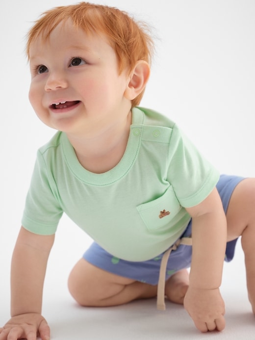 1 of 8 showing, with the color neon green of product Baby 100% Organic Cotton Mix and Match Pocket Bodysuit