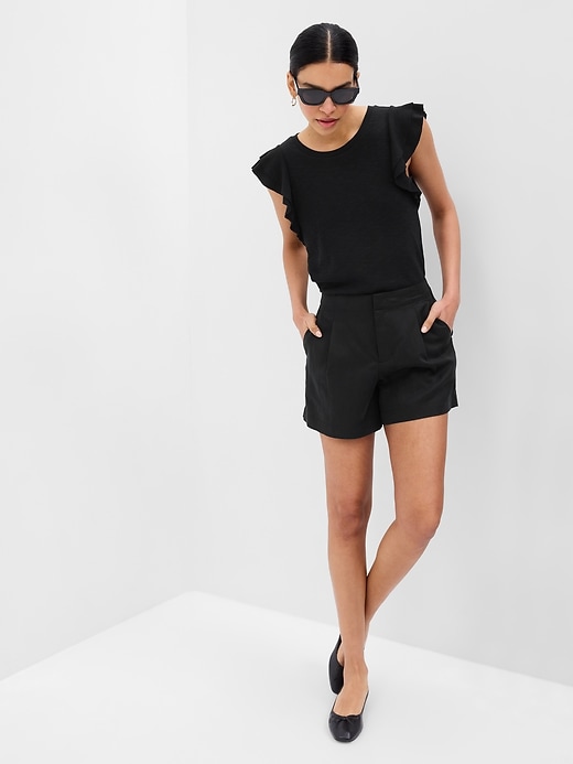 1 of 8 showing, with the color black of product Essential Rib Flutter Sleeve T-shirt