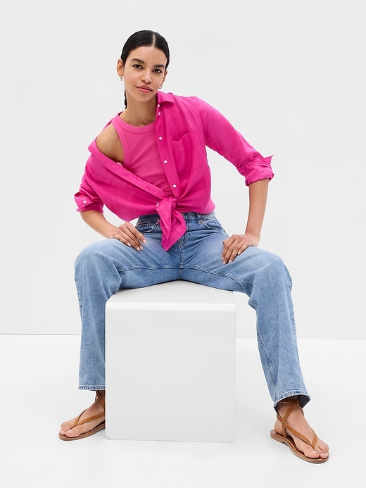 1 of 8 showing, with the color sizzling fuchsia pink of product Linen Boyfriend Shirt
