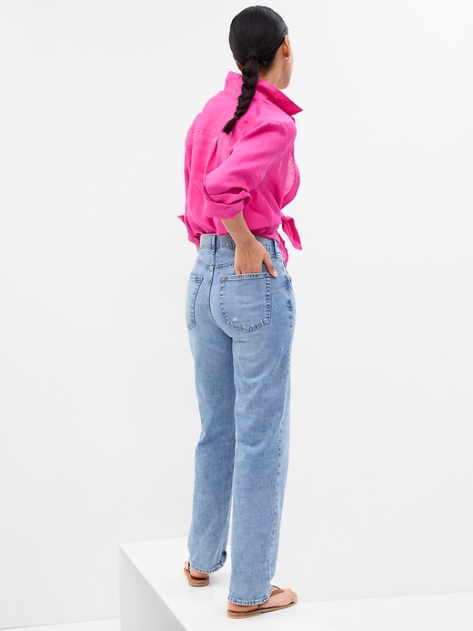 2 of 8 showing, with the color sizzling fuchsia pink of product Linen Boyfriend Shirt