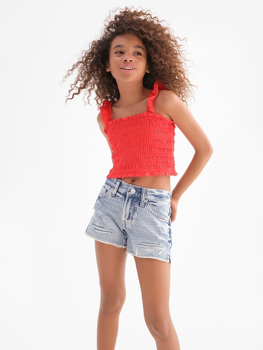 1 of 8 showing, with the color medium wash of product Kids Low Stride Denim Shorts with Washwell
