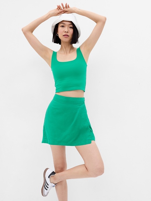 1 of 8 showing, with the color deluxe green of product Linen-Cotton Mini Skort