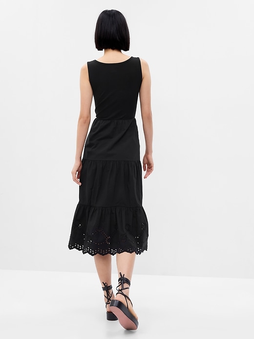 Eyelet Mixed Fabric Midi Dress | Gap