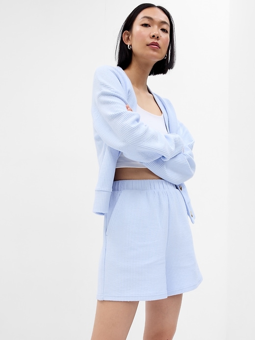 1 of 8 showing, with the color SERENE BLUE of product Rib Easy Shorts