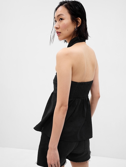 2 of 8 showing, with the color black of product Linen-Blend Halter Top