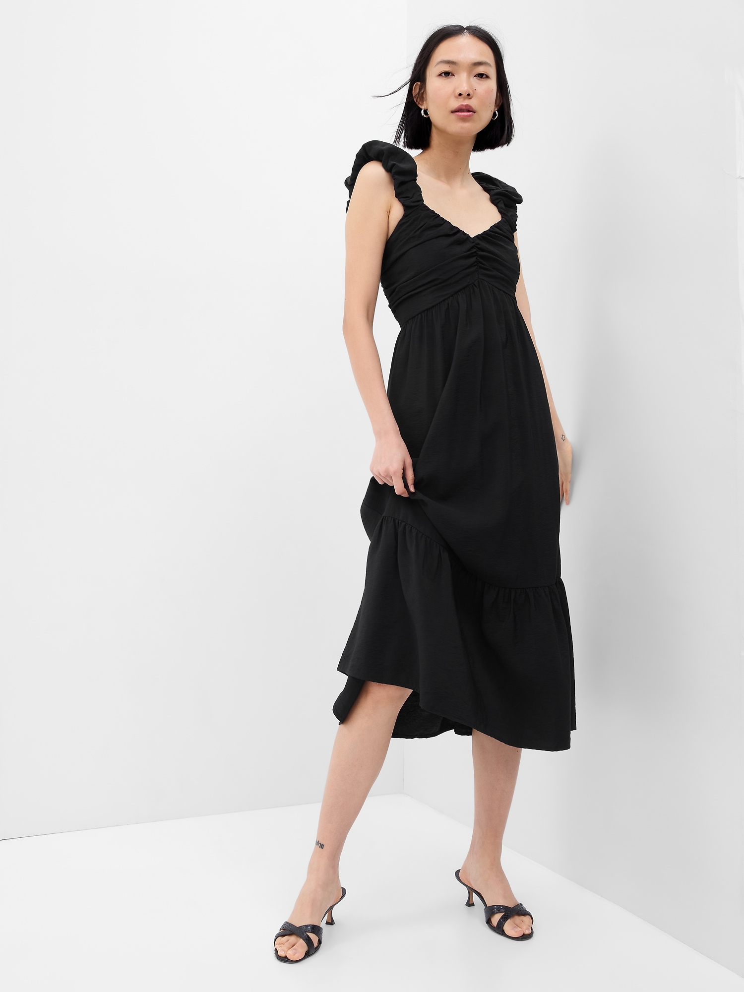 Ruched Tiered Midi Dress Gap