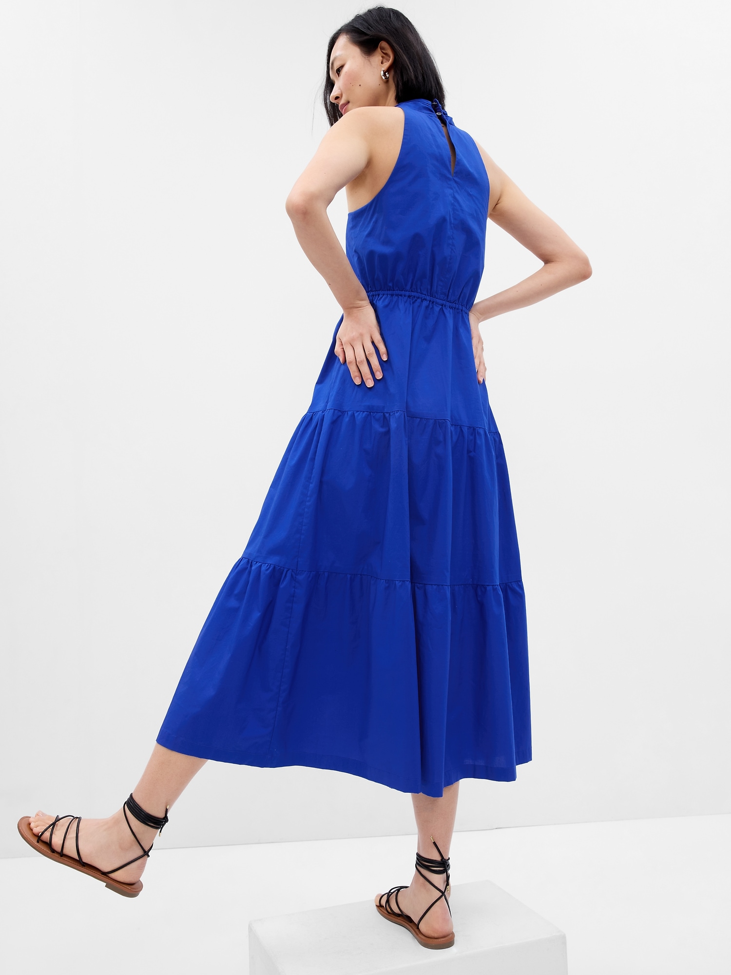 Halter Tiered Maxi Dresses With Belt