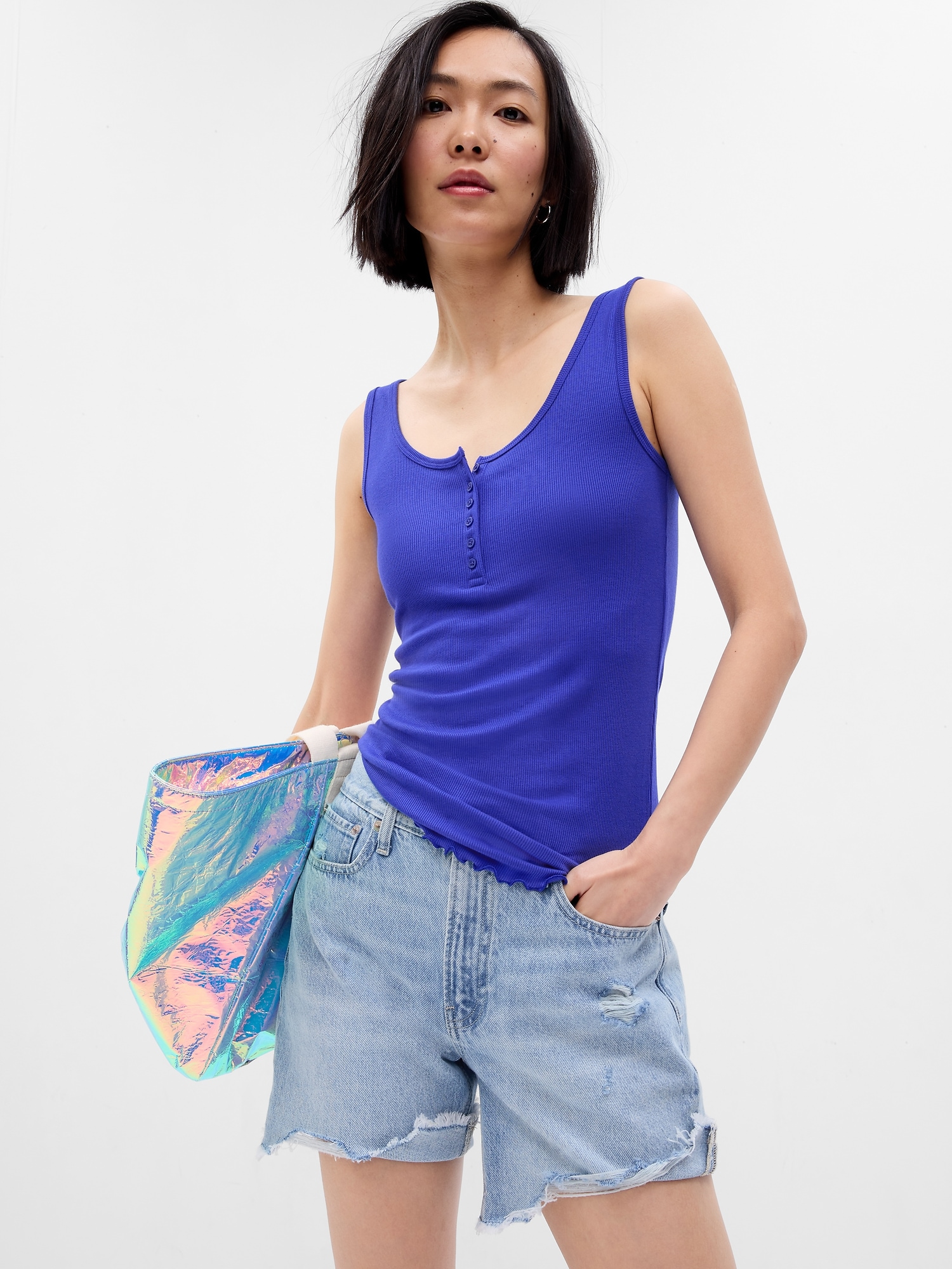 Mini rib henley tank top gap