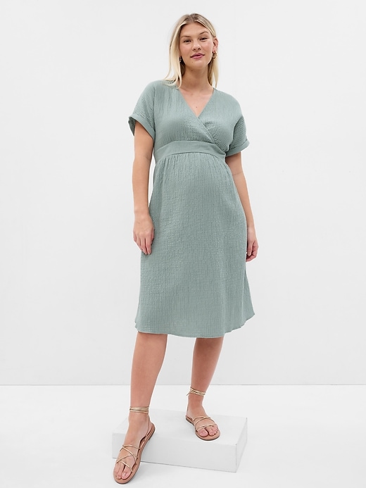 maternity crinkle gauze mini dress Maternity Crinkle Gauze Flutter-Sleeve Mini Swing Dress