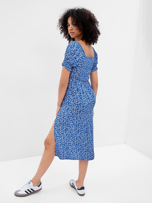 2 of 8 showing, with the color blue ditsy floral print of product Puff Sleeve Midi Dress