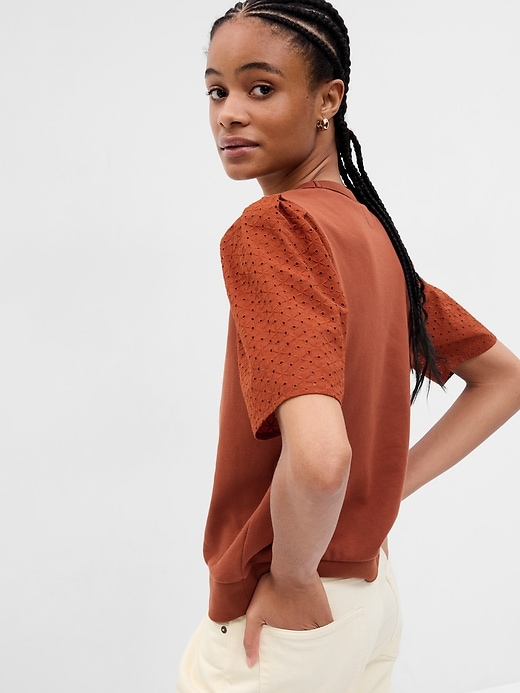 VintageSoft Eyelet Puff-Sleeve Sweatshirt | Gap