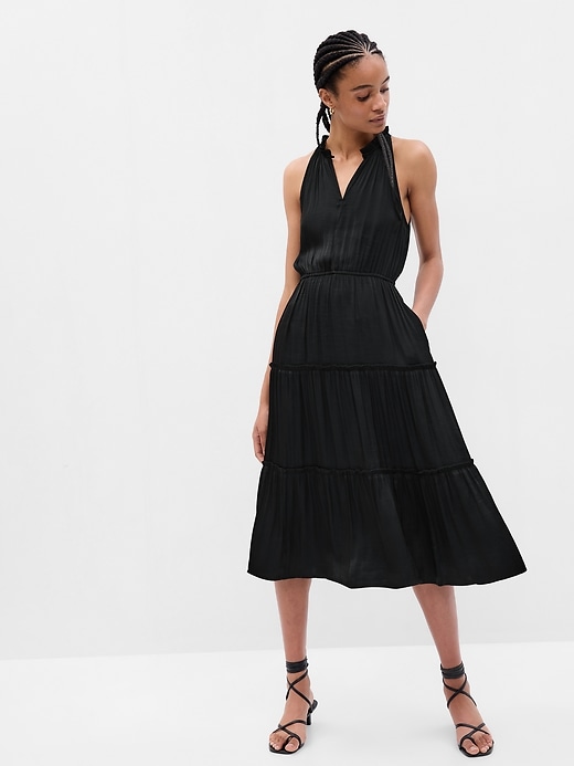 1 of 8 showing, with the color black of product Tiered Midi Dress