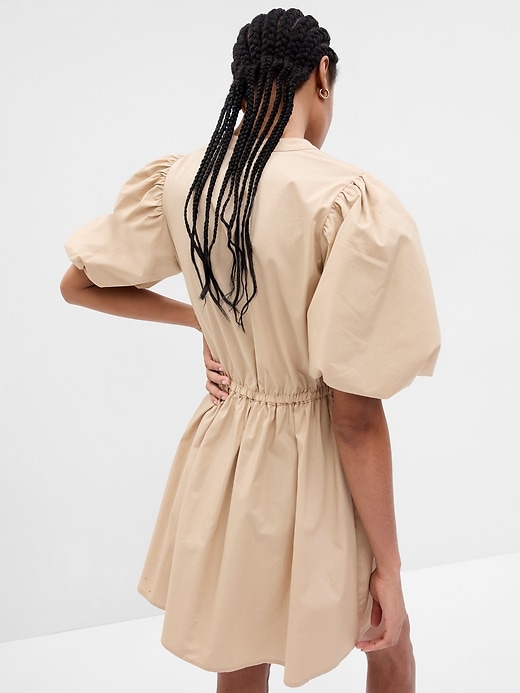 2 of 8 showing, with the color sand khaki tan of product Balloon Sleeve Mini Dress