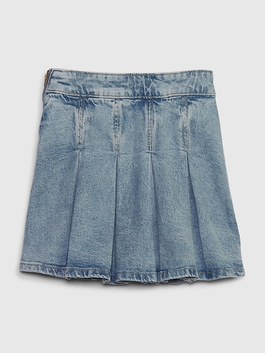 2 of 8 showing, with the color light wash of product Kids Pleated Denim Skirt