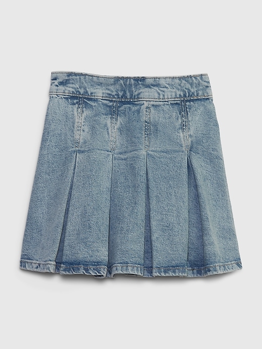 1 of 8 showing, with the color light wash of product Kids Pleated Denim Skirt