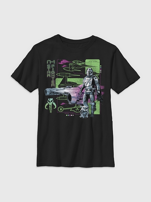 1 of 8 showing, with the color BLACK of product Kids Mandalorian Front Top Views Tee