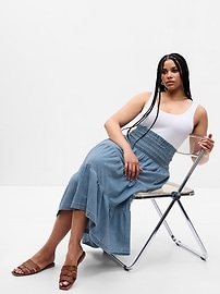 View large product image 4 of 6. Smocked Tiered Denim Midi Skirt with Washwell