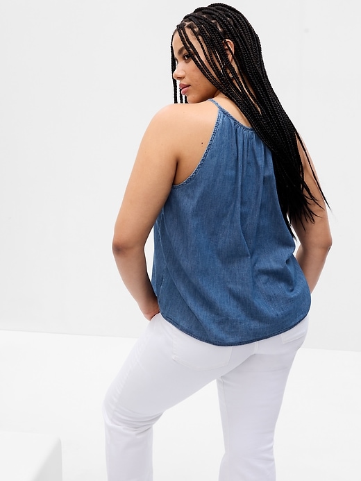 Image number 5 showing, 100% Organic Cotton Denim Halter Tank Top with Washwell