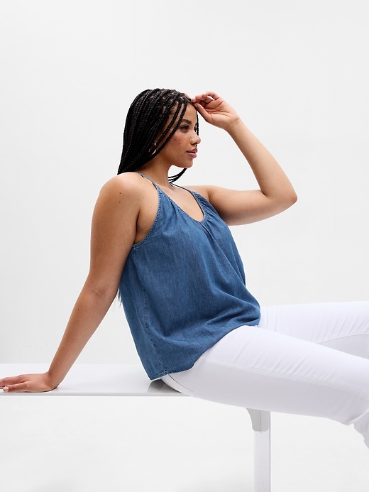 Image number 4 showing, 100% Organic Cotton Denim Halter Tank Top with Washwell