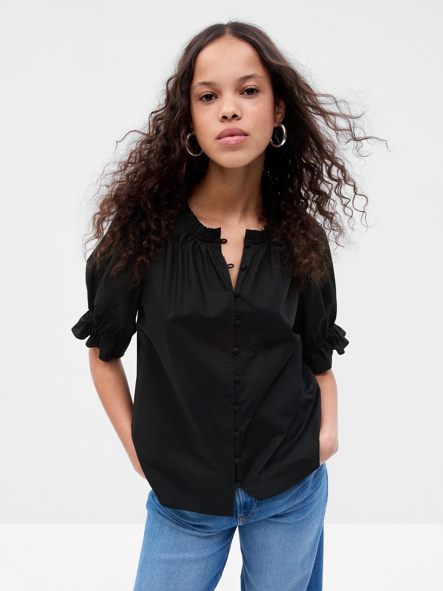 SHORT PUFF SLEEVE T-SHIRT W/ RUFFLE