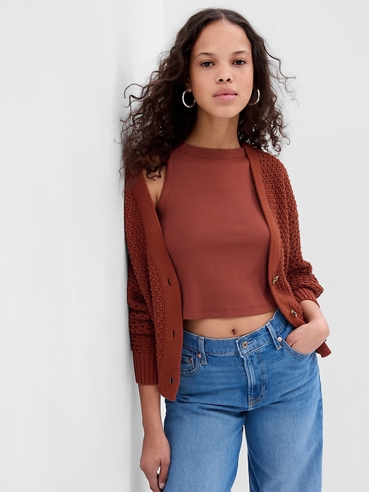1 of 8 showing, with the color copper beech brown of product Mixed Stitch Cardigan