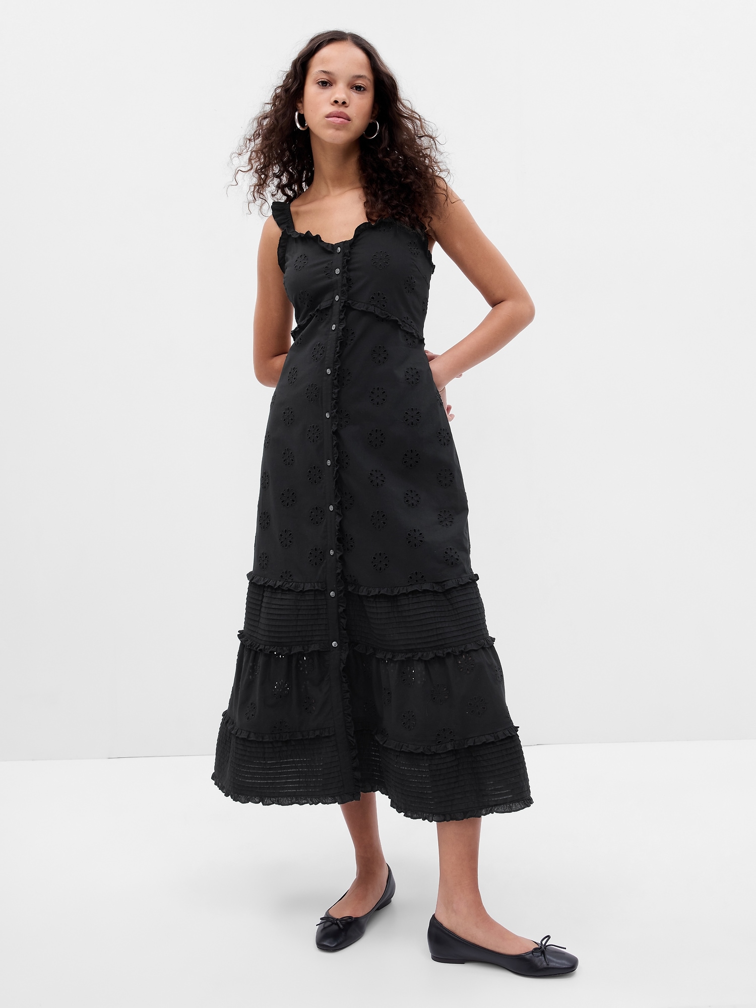 Gap Ruffle Hem Eyelet Maxi Dress