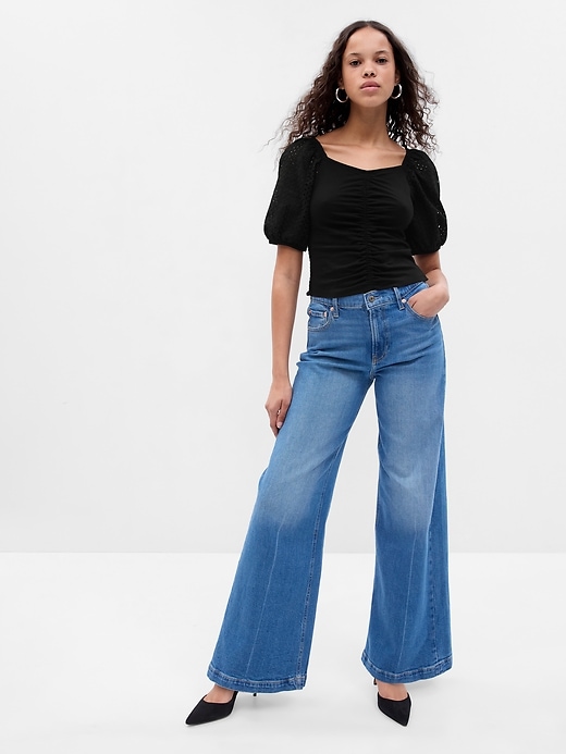 1 of 8 showing, with the color black of product 100% Organic Cotton Vintage Ruched Top