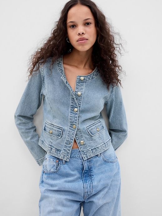 Collarless Denim Jacket Gap