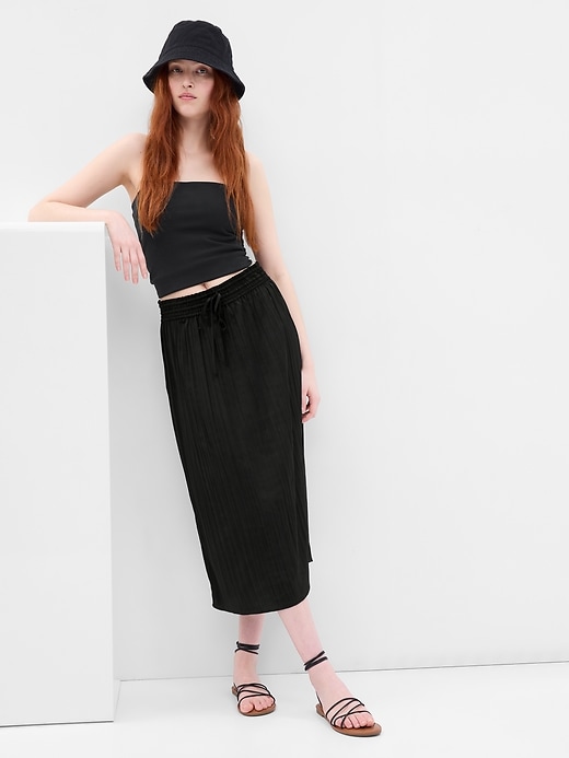 1 of 8 showing, with the color black of product Pleated Midi Skirt