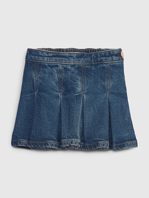 1 of 8 showing, with the color dark wash indigo of product Toddler Organic Cotton Pleated Denim Skirt
