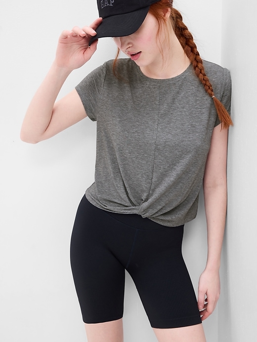 1 of 8 showing, with the color new heather grey of product GapFit Breathe Twist-Front T-Shirt