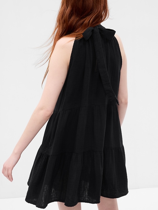 Image number 2 showing, Crinkle Gauze Halter Tiered Mini Dress