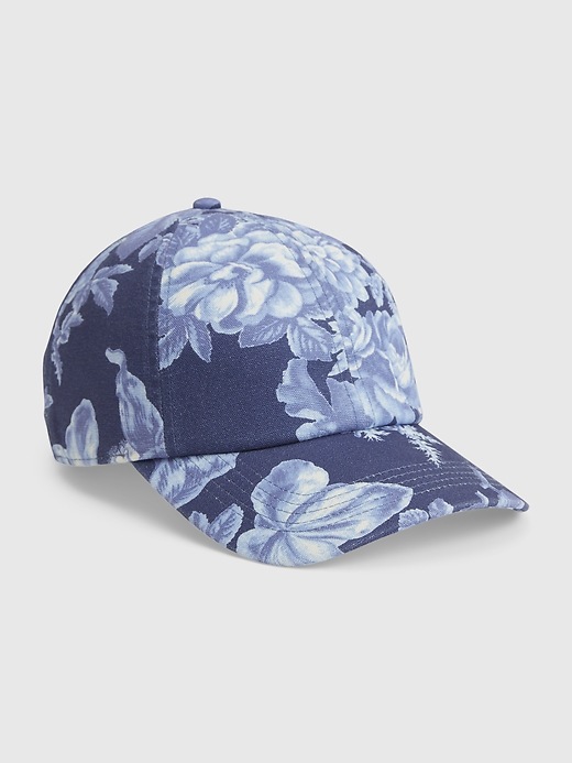 1 of 8 showing, with the color dark indigo of product Gap × LoveShackFancy Floral Baseball Hat