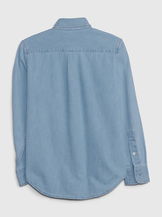 2 of 8 showing, with the color BLUE CHAMBRAY of product Kids Chambray Button-Up Shirt