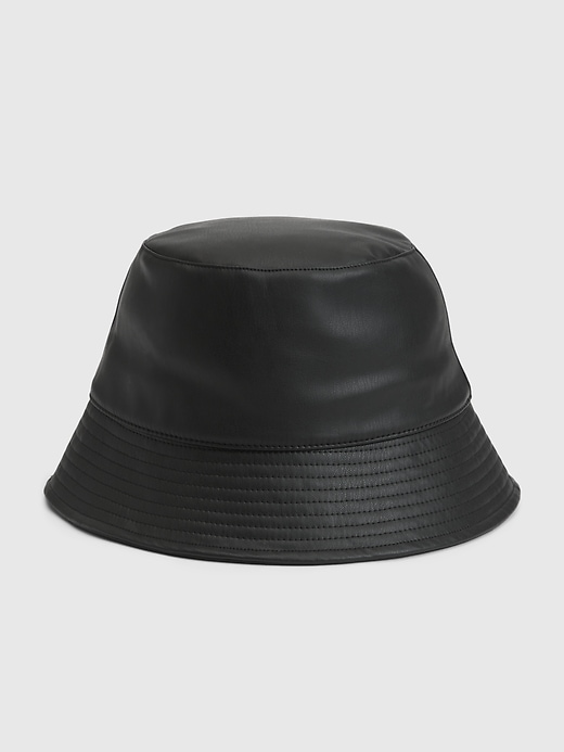 1 of 8 showing, with the color true black of product Vegan Leather Bucket Hat