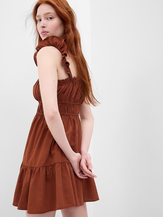 2 of 8 showing, with the color copper beech brown of product Flutter Sleeve Cinch Waist Mini Dress