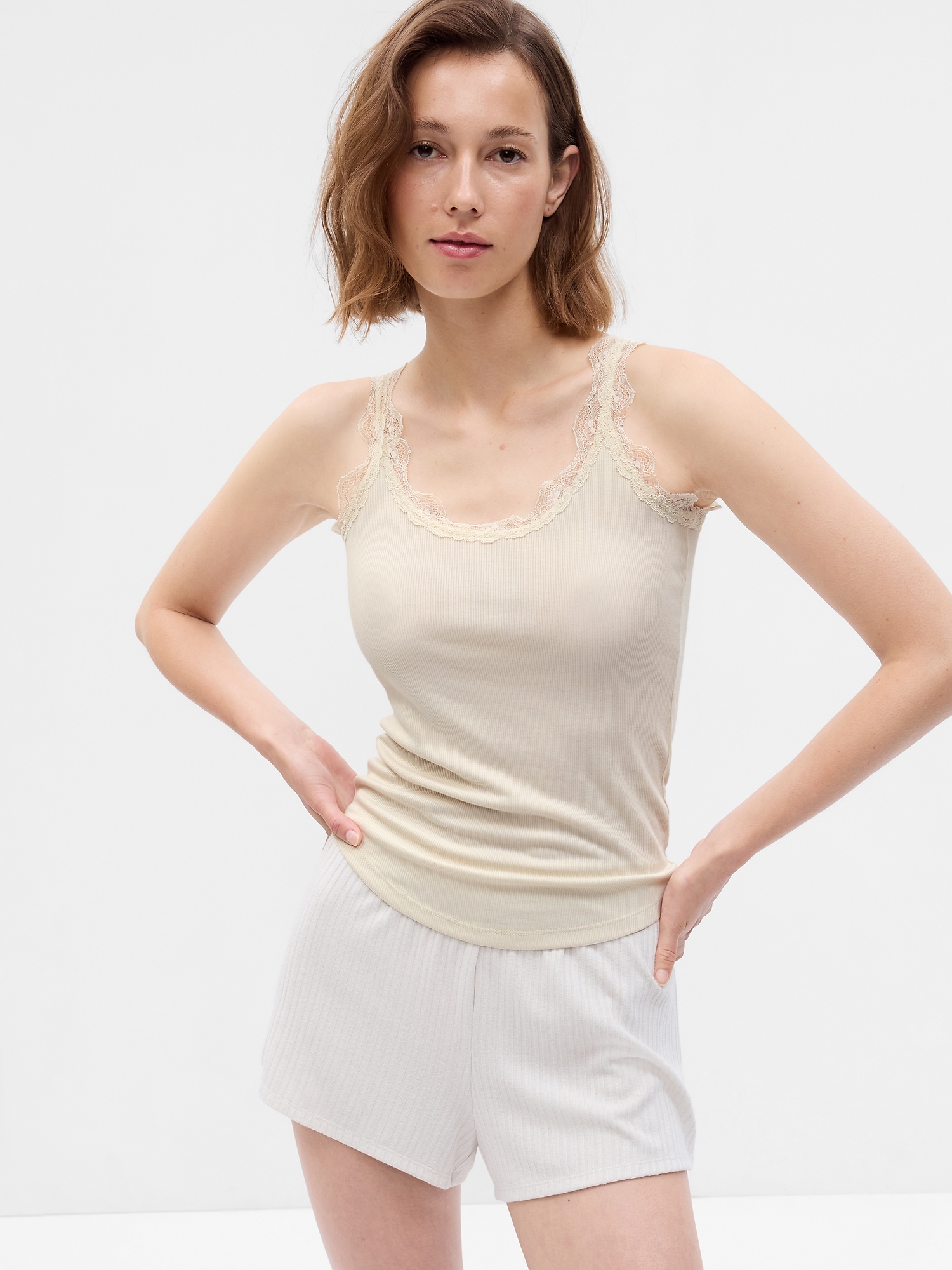 Gap Modal Lace Pj Tank Top In Chino Beige