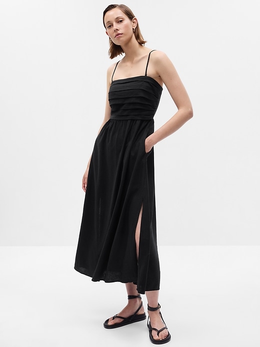 1 of 8 showing, with the color black of product Linen-Blend Midi Dress