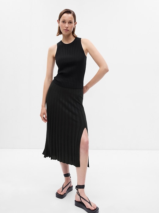 1 of 8 showing, with the color black of product Pleated Sweater Midi Skirt