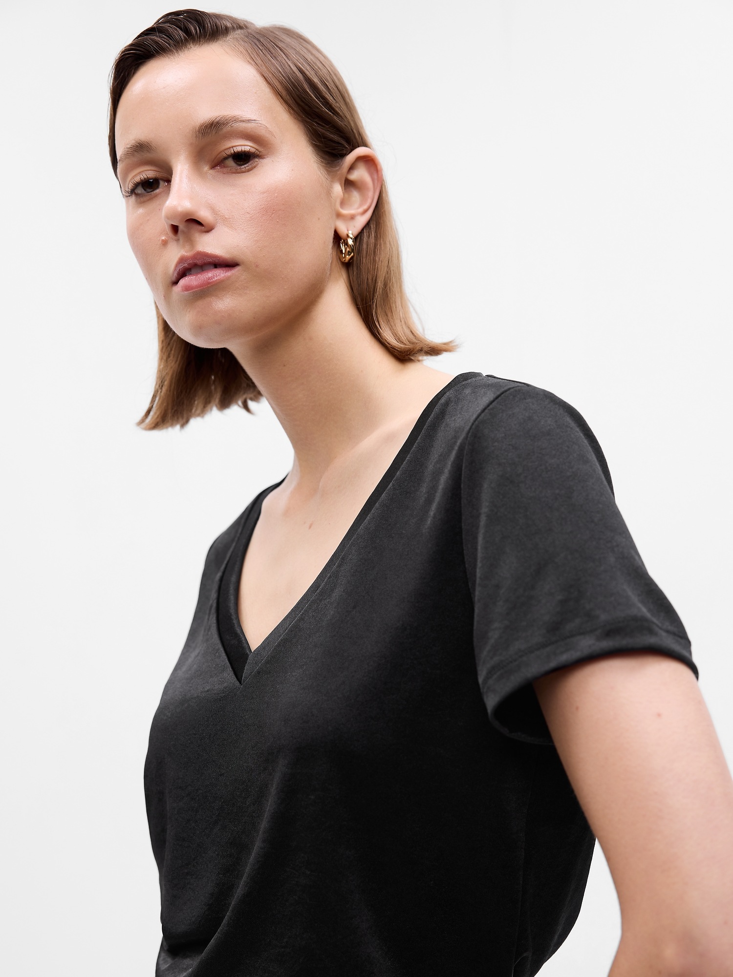 Vintage Satin V Neck T Shirt Gap